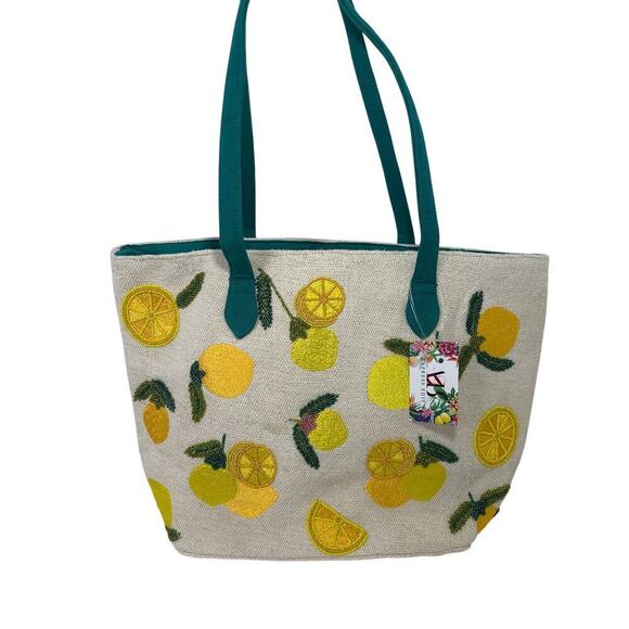 AMERICAN & BEYOND TOTE-LEMON YELLOW HAND BEADED TOTE - Picture 2 of 8